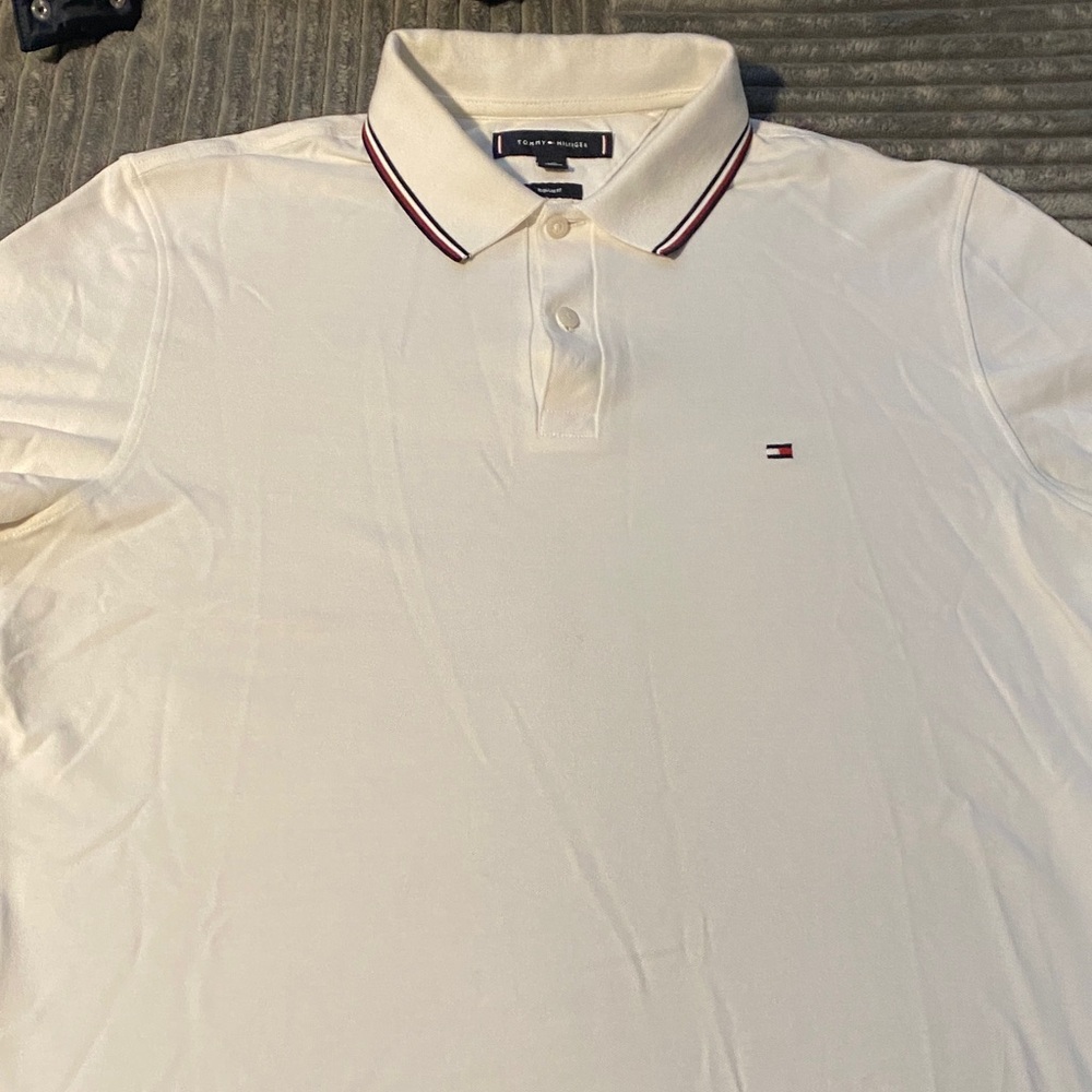 Tommy Hilfiger Men's White Polo with Red Trim